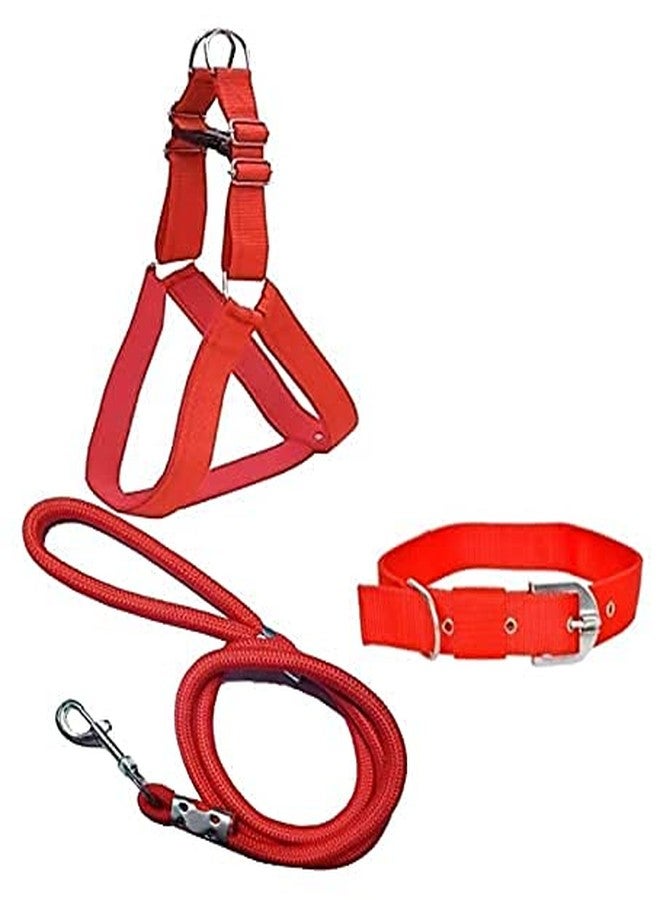 Smart Pups Dog Combo Pack of Harness, Neck Collar Belt and Rope Set (Black, Medium) (Red Combo Simple) - Image 1